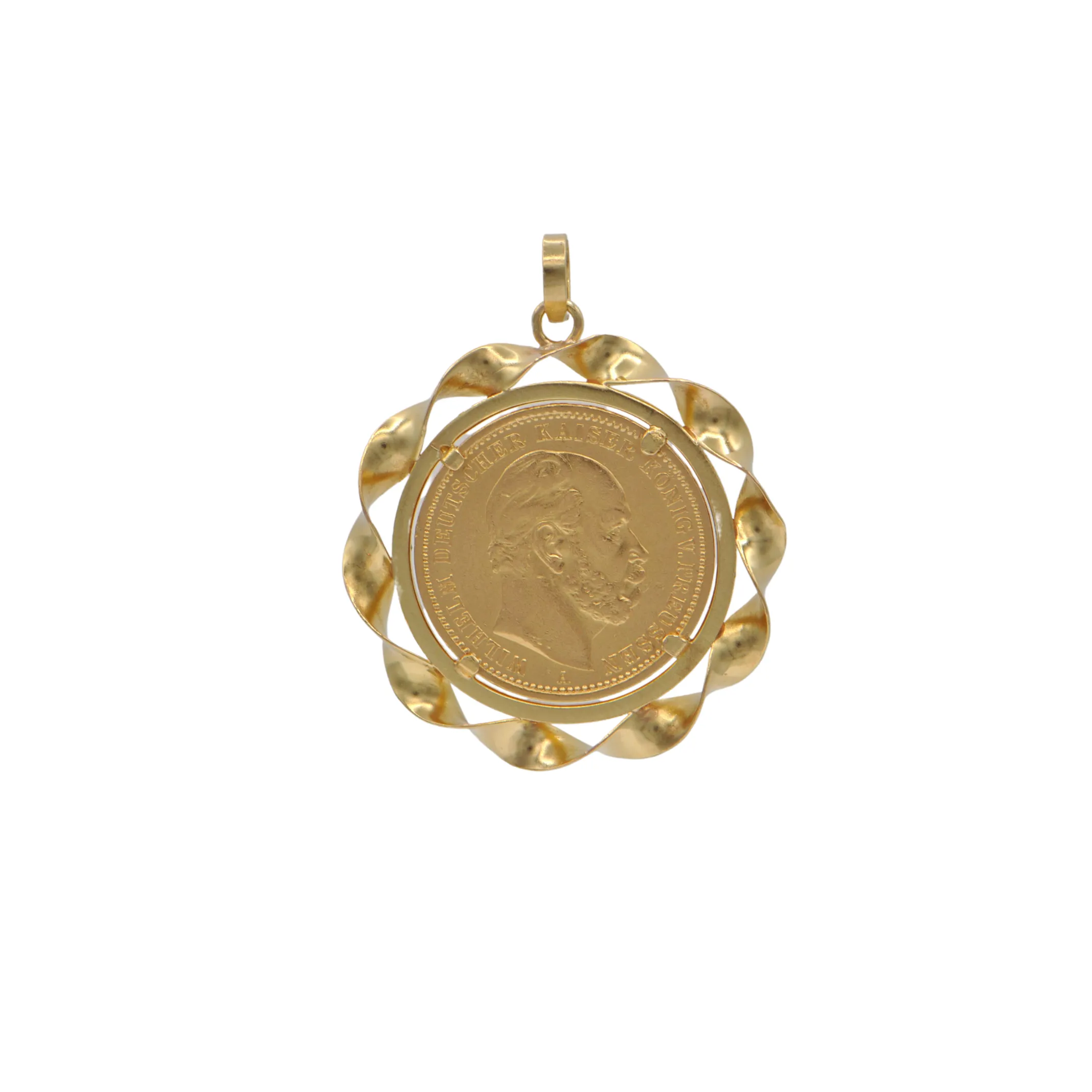 21K Yellow Gold 1857 Deutches Reich 20 Mark Coin with 18K Bezel Pendant