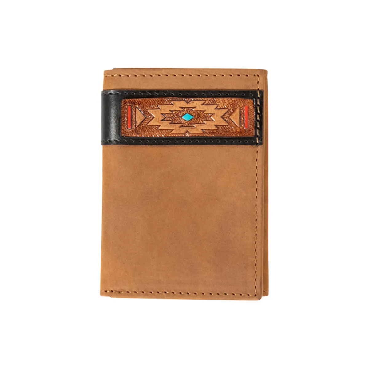 Ariat Men's Aged Bark Southwest Overlay Trifold Wallet