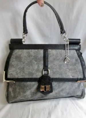 BIG BUDDHA Vegan Snakeskin Lizard Faux Leather Briefcase Handbag Satchel Purse GRAY L