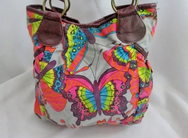 BUTTERFLY BUG INSECT shoulder bag hobo purse satchel tote Vegan GRAY PURPLE boho