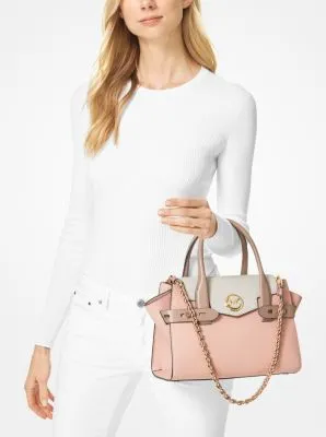 Carmen Small Color-Block Saffiano Leather Belted Satchel