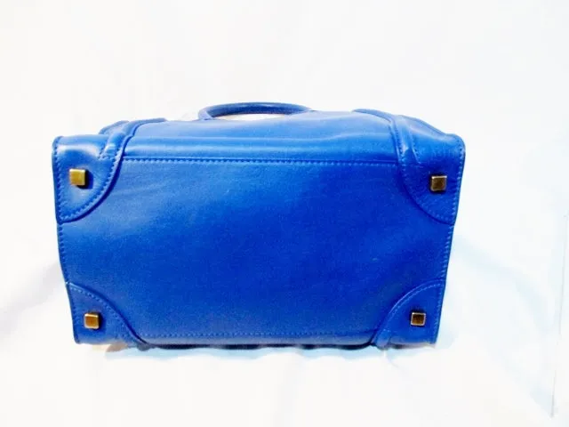 CELINE PARIS MINI LUGGAGE ITALY Grained Leather ROYAL BLUE Tote Bag