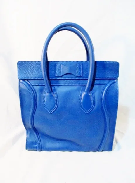 CELINE PARIS MINI LUGGAGE ITALY Grained Leather ROYAL BLUE Tote Bag