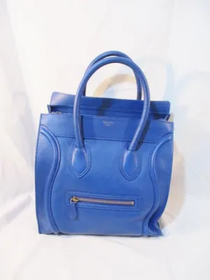 CELINE PARIS MINI LUGGAGE ITALY Grained Leather ROYAL BLUE Tote Bag