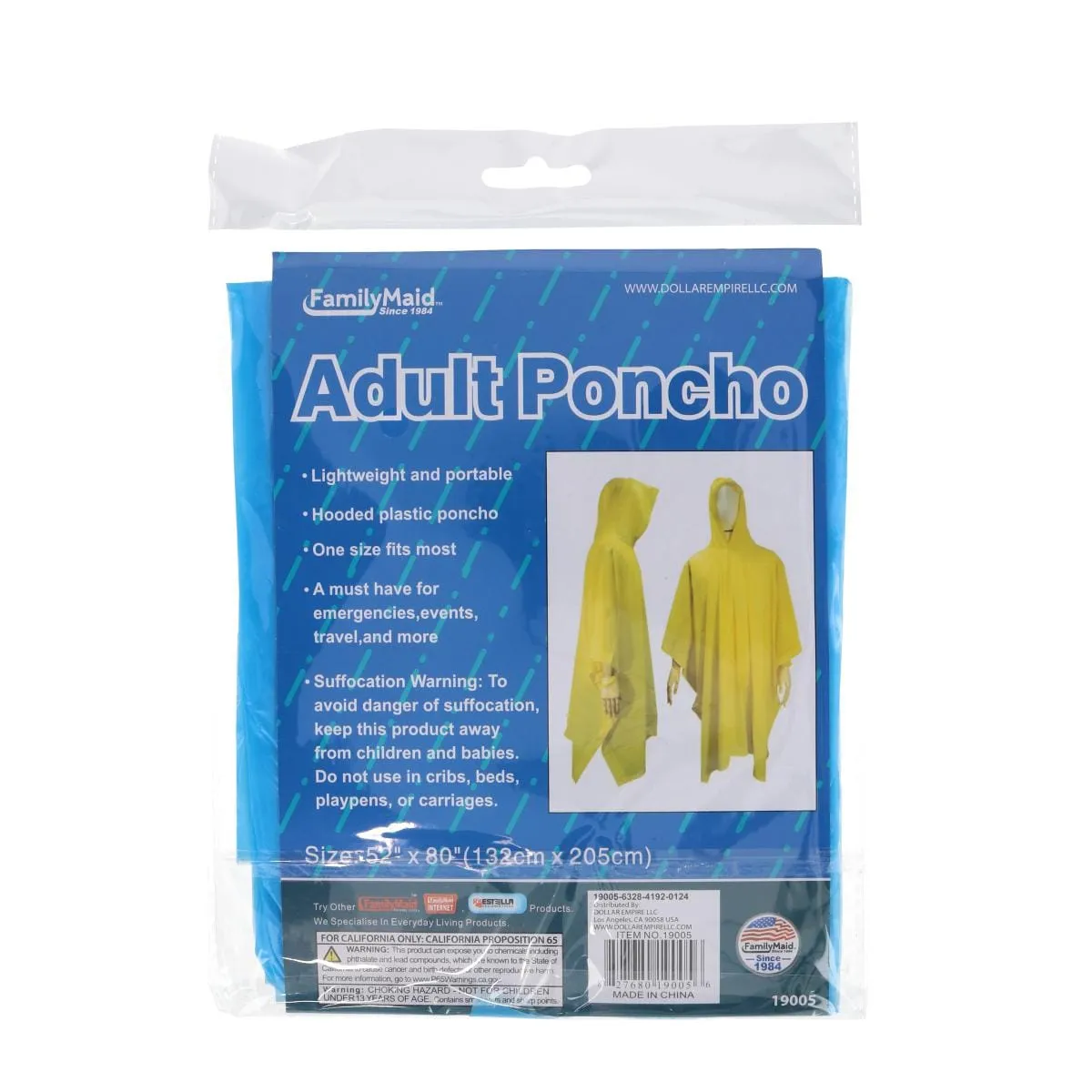 CTM® Adult One Size Fits Most Solid Color Rain Poncho