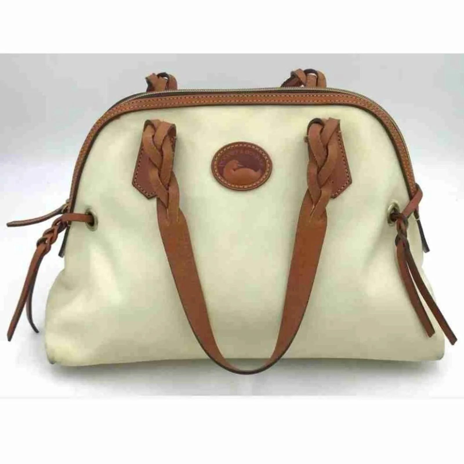 Dooney & Bourke Cream Nylon Leather Straps Satchel Bag