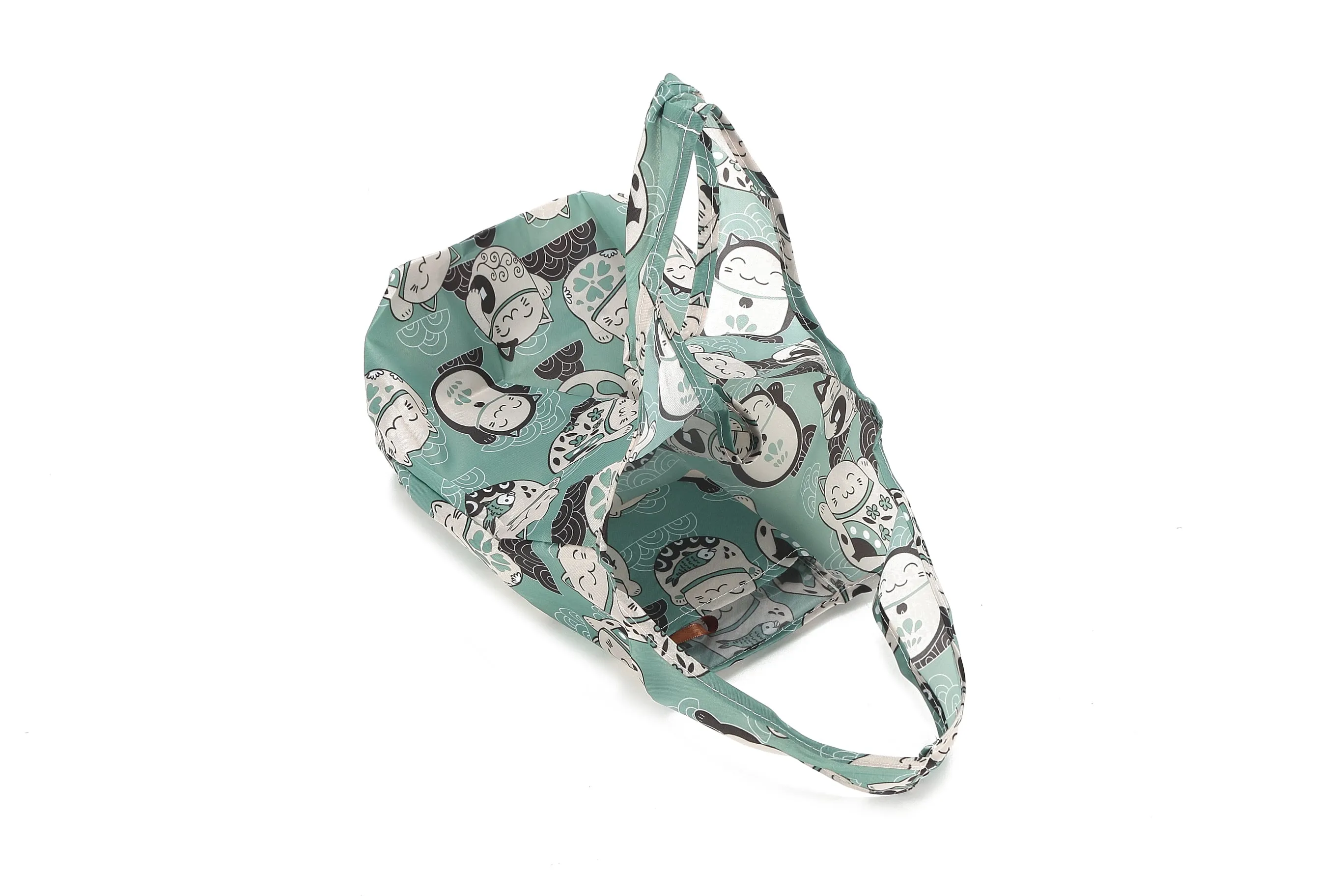 Foldable Bag Joy Lucky Cat Teal