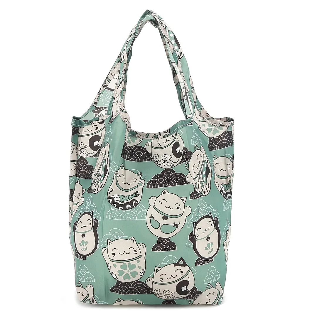 Foldable Bag Joy Lucky Cat Teal