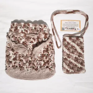 Hand Crocheted Drawstring Pouch with Handphone Holder