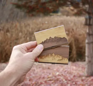 Handmade Wooden Business Card Holder (Sawtooth Mountains)