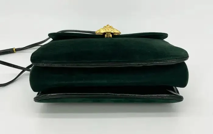 Judith Leiber Green Suede Gold Clown Shoulder Bag