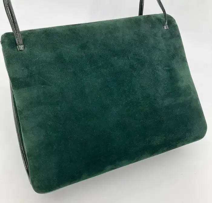 Judith Leiber Green Suede Gold Clown Shoulder Bag