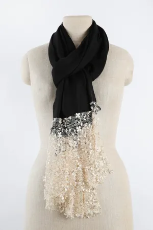 Limited Edition Cashmere Blend Scarf - Black with Italian Lace