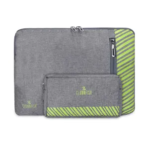 The Clownfish Combo of Algo Series Polyester 14 inch Laptop Sleeve & Scholar Series Multipurpose Polyester Travel Pouch Pencil Case Toiletry Bag (Grey)