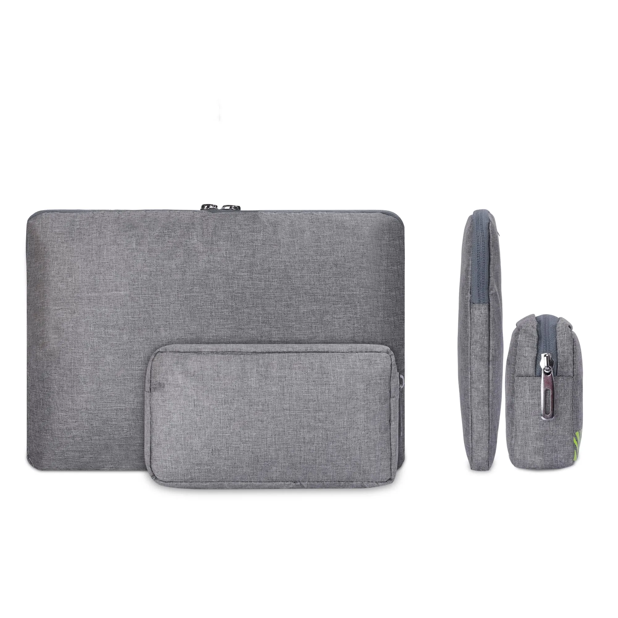 The Clownfish Combo of Algo Series Polyester 14 inch Laptop Sleeve & Scholar Series Multipurpose Polyester Travel Pouch Pencil Case Toiletry Bag (Grey)