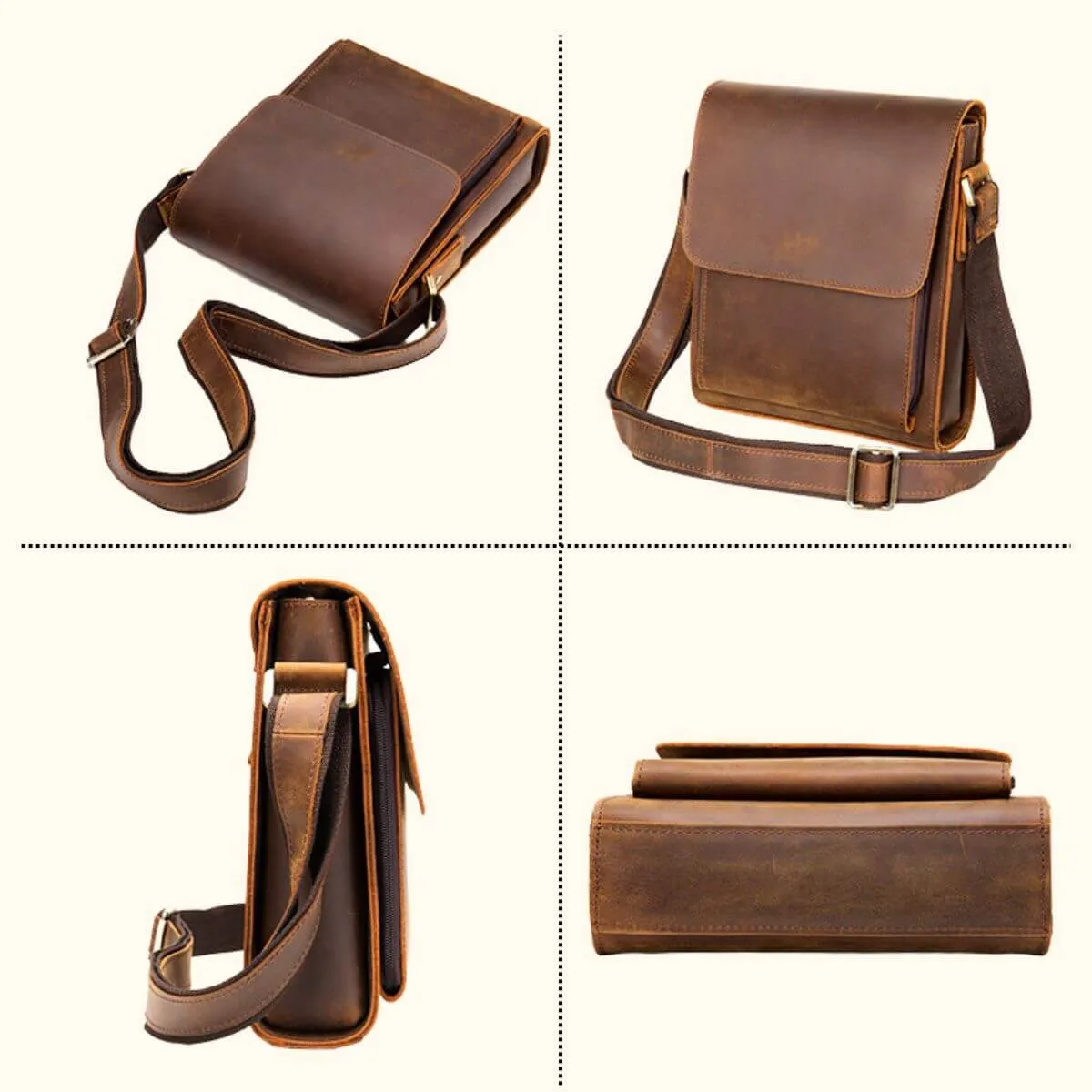 The Rustic Rambler - Brown Leather Messenger Bag